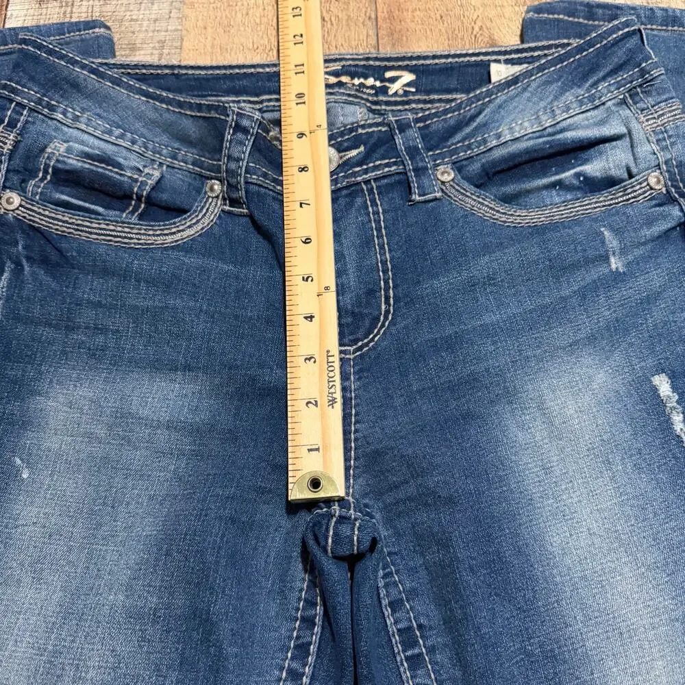 Seven7 Women's Medium Wash Denim Slim Straight Jeans Sz 10 Slight Distress